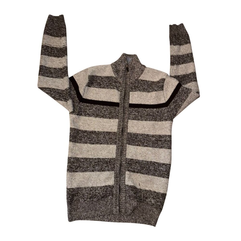 Silver Needle Striped Full-Zip Cardigan Sweater L